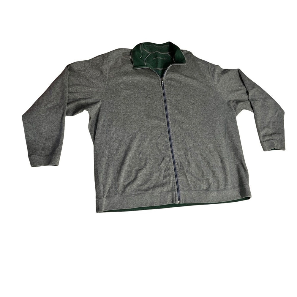Tommy Bahama Mens Full Zip Sweatshirt Gray Green Mock Neck Large 10353